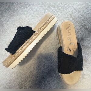 Very G Black Sparkly Distressed Platform Slides Espadrille Sandals 8